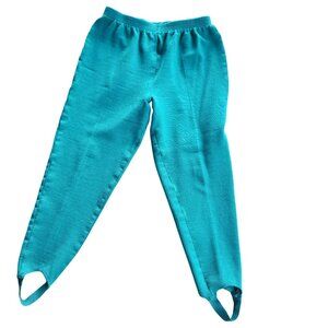 Vintage 90's Alfred Dunner Womens 10 Teal Stirrup Pants Knit Cotton Blend USA